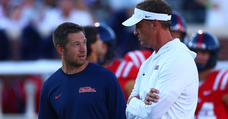 Ole Miss OC Charlie Weiss Jr. made the trip with Lane Kiffin to LSU (Photo: © Petre Thomas-Imagn Images)